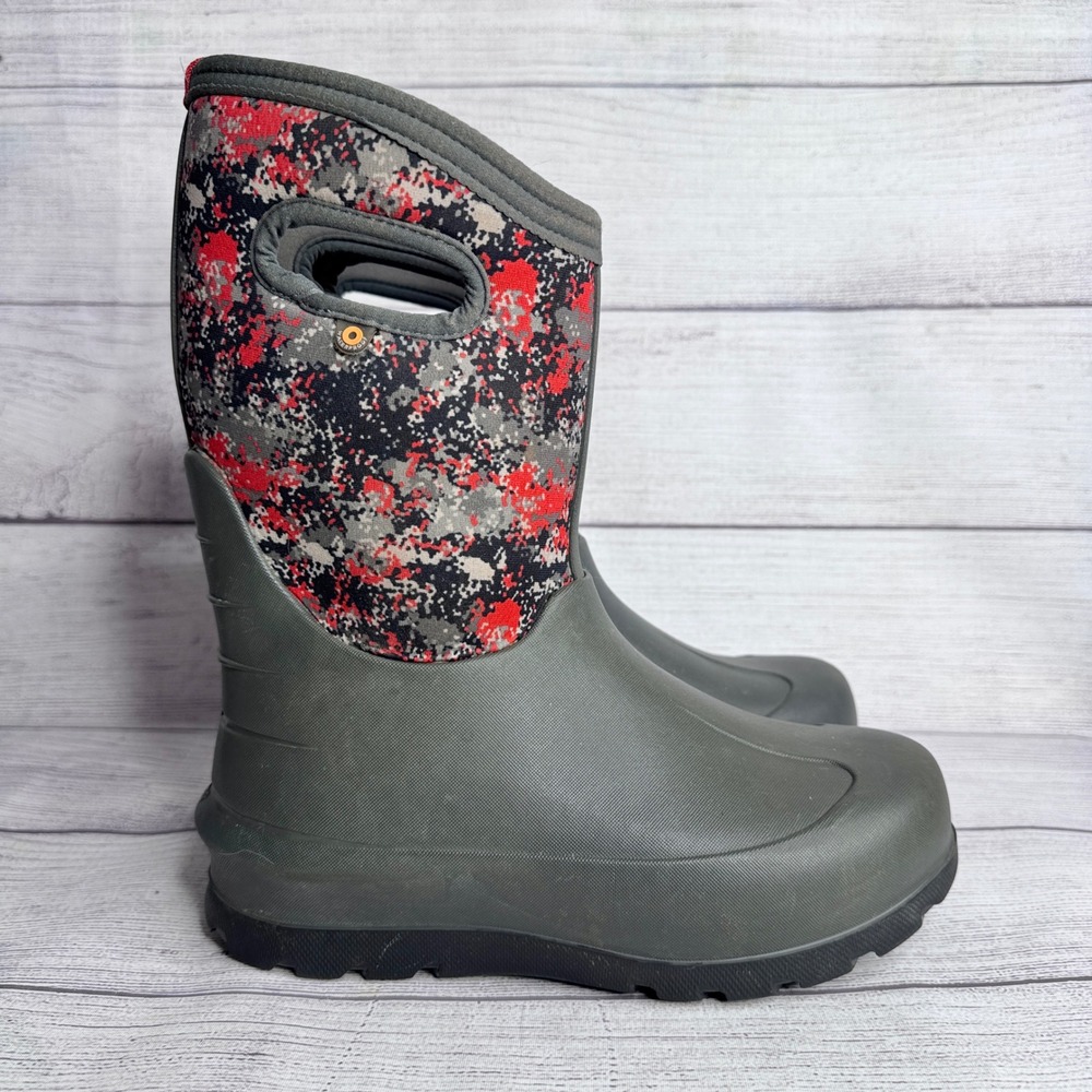 Bogs Kids Neo-Classic Micro Camo Waterproof Winter Boots Grey Red Youth‎ 4 72581